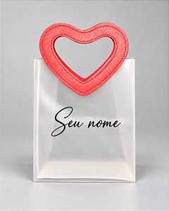 Sacola Fosca PVC Personalizada com Seu Nome e Alça Coração Vermelho 16x15x8cm - 1 unidade - Fenari