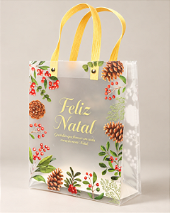Sacola de Natal Gratidão com Alça Dourada 20x25x8cm - 1 unidade - Fenari
