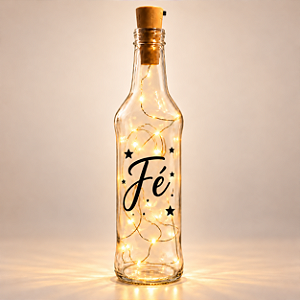 Garrafa de Vidro Decorativa com LED - Fé - 270ml - 1 unidade - Fenari