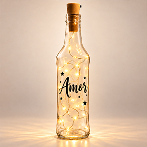 Garrafa de Vidro Decorativa com LED - Amor - 270ml - 1 unidade - Fenari