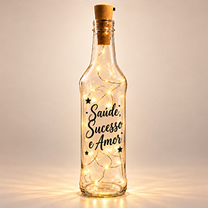 Garrafa de Vidro Decorativa com LED - Saúde, Sucesso e Amor - 270ml - 1 unidade - Fenari