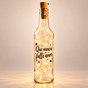 Garrafa de Vidro Decorativa com LED - Que Nunca Falte Amor - 270ml - 1 unidade - Fenari