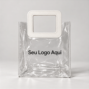 Sacola Transparente Personalizada com Sua Logo e Alça Branca 24x21x11cm - 1 unidade - Fenari