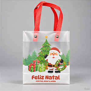 Sacola Transparente Fosca de Natal com Alças Vermelhas 13 x 15 x 6 cm - 1 unidade - Fenari