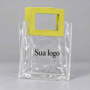 Sacola Transparente Personalizada com Sua Logo e Alça Quadrada Verde 16,4 x 14,2 x 7,3 cm - 1 unidade - Fenari