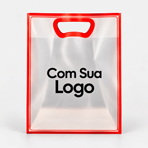 Sacola Transparente Fosca Personalizada com Sua Logo e Detalhes Vermelhos - 1 unidade - Fenari