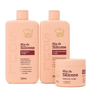 Kit Capilar Mix de Silicone Soul Cosméticos Shampoo + Condicionador + Máscara Hidratação Antifrizz Brilho Intenso