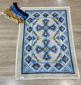 Tela Pintada 70 x 50 para Tapeçaria – Padrão Geométrico