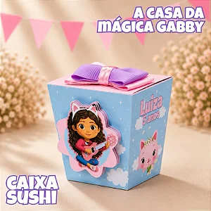 Caixa Sushi com Laço de Cetim A Casa Mágica da Gabby 5, 10, 15, 20 e 25 | Fazemos Qualquer Tema | Luxo Festa Infantil