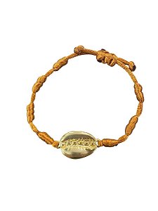 Pulseira 7 Nós Marrom com Búzios Banhado
