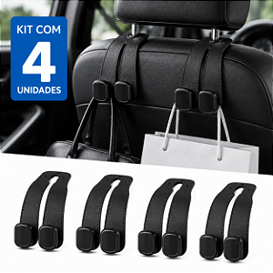 KIT 4 Ganchos Universal Preto Para Encosto De Cabeça De Assento De Carro-Duplo Couro Premium