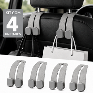 KIT 4 Gancho Universal Cinza Claro Para Encosto De Cabeça De Assento De Carro-Duplo Couro Premium