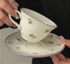 Xícara de Porcelana Romântica (180 ml) – Detalhes Florais em Relevo