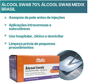 Alcool Swab 70% Sache Lenço Umidecido 100 uni - Medix