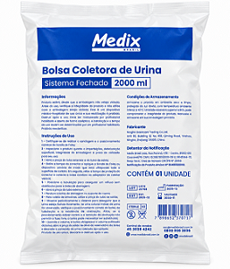 Bolsa Coletora de Urina 2 Litros Sistema Fechado Estéril - Medix