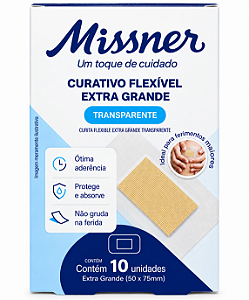 Curativo Flexível Transparente Extra Grande 50x75mm Cx 10 uni - Missner