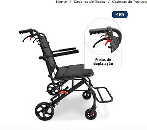 Cadeira de Transporte D90 para 100kg Dobrável - Dellamed