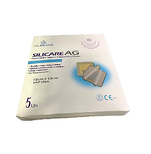 Curativo de Silicone Com Prata e Espuma Aderente Silicare AG 15cm x 15cm Cx C/5 un - Vita Medical