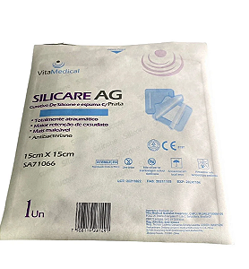 Curativo de Silicone com Prata e Espuma Aderente Silicare AG 15cm x 15cm - Vita Medical