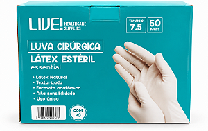 Luva Cirúrgica Estéril com Pó Látex Tam 7,5 C/50 Pares - Live