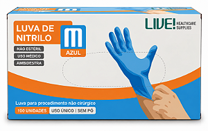 Luva de Nitrilo Azul Sem Pó C/100 Uni - Live