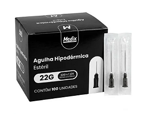 Agulha Hipodérmica Descartável 30 x 0,70 mm (22G x 1 1/4") C/100 Uni - Medix