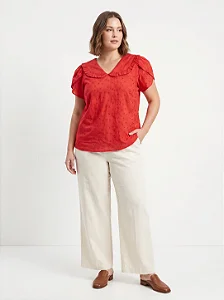 BLUSA FEMININA MANGA PRINCESINHA COM GOLA EM RENDA