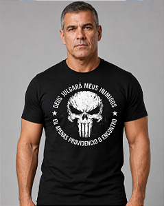 Camiseta Caveira Tática – Deus Julgará Meus Inimigos