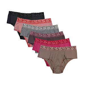 Kit 6 Calcinhas Tanga com Renda em Algodão
