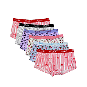 Kit 6 Calcinhas Boxer Feminino Adulto em Algodão Estampadas