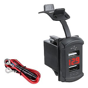 Tomada Usb Veicular 12/24v 2 Saídas Voltímetro Vermelho Ret