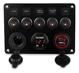 Painel Elétrico Adaptação 5 Chaves Usb Voltímetro Soquete