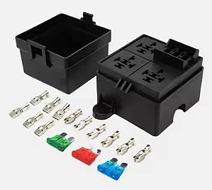 Caixa Porta Suporte Fusível 3 Reles + 3 Fusíveis Universal
