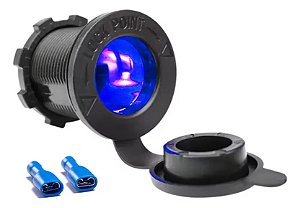 Tomada Plug P/ Acendedor Cigarro Padrão Carro Barco 12v 24v Azul