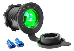 Tomada Plug P/ Acendedor Cigarro Padrão Carro Barco 12v 24v Verde