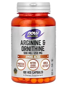 Arginina 500mg e Ornitina 250mg, 100 Cápsulas, Now