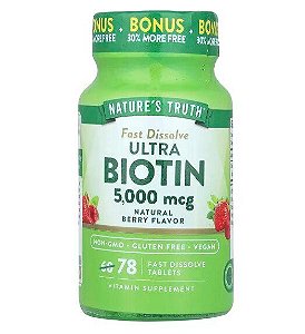 Biotina 5000mcg, 78 Comprimidos Sabor Fruto Silvestre, Nature's Truth