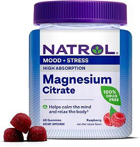 Citrato de Magnésio 330mg Mood + Stress 60 Gomas Sabor Framboesa Natrol