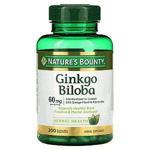 Ginkgo Biloba, 60mg, 200 Cápsulas, Natures Bounty