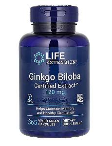 Ginkgo Biloba, Extrato Certificado, 120mg, 365 Cápsulas, Life Extension