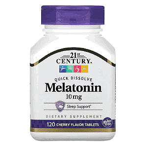 Melatonina 10mg, Rápida Dissolução, 120 Comprimidos Sabor Cereja, 21st Century