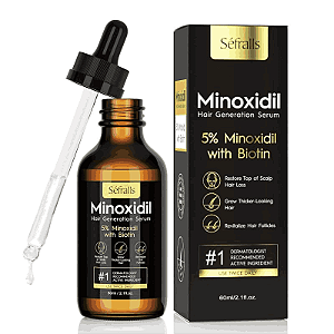 Minoxidil 5% para Crescimento de Cabelo e barba, 1 Mes, 60ml, Sefralls