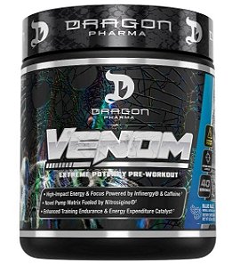 Pré Treino Venom Extreme, Foco e Energia, 196g Sabor Blue Raspberry, Dragon Pharma