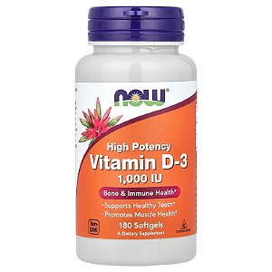 Vitamina D3, Alta Potência, 1.000 UI, 180 Cápsulasl, NOW Foods