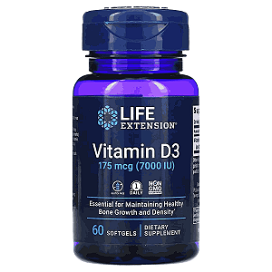 Vitamina D3, 175 mcg 7000 UI, 60 Cápsulas, Life Extension
