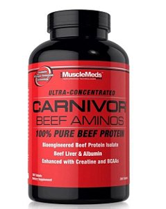 Carnivor Beef Aminos, Proteína Bovina Isolada, BCAAs e Creatina, 300 Comprimidos, MuscleMeds