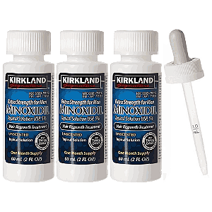 Minoxidil, Tratamento Capilar 3 Unidades + Dosador, (Barba e Cabelo), 60ml, Kirkland