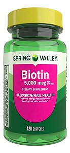 Biotina 5000mcg, 120 Cápsulas, Spring Valley