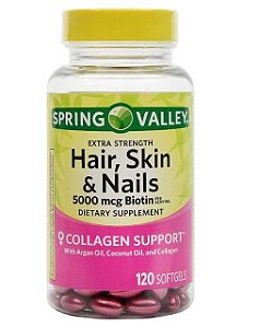 Cabelo, Pele e Unhas, Hair, skin & nails, Com Biotina, 5000mcg, 120 Cápsulas, Spring Valley