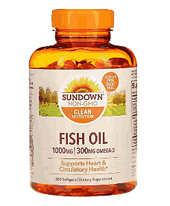 Fish Oil, Ômega, 1000mg, 200 Cápsulas, Sundown